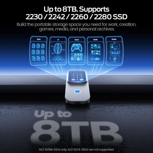 MOVE SPEED AC10 Smart Touchscreen SSD Enclosure, 10Gbps USB-C M.2 SSD Case with Real-Time Speed, Temperature, Charging Power Display, Touch Lock, 100W PD, Up to 8TB, Supports 2230/2242/2260/2280 SSD in Saudi Arabia