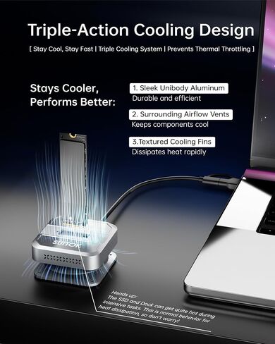 M.2 NVMe SATA SSD Reader with Protective Case 10Gbps Triple Cooling | M2 to USB C Adapter for External PCIE NGFF Drive, Tool-Free Dock Support 22110 2280 2260 2242 2230, Data Transfer & Recovery in Saudi Arabia