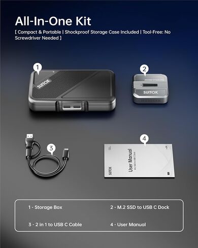 M.2 NVMe SATA SSD Reader with Protective Case 10Gbps Triple Cooling | M2 to USB C Adapter for External PCIE NGFF Drive, Tool-Free Dock Support 22110 2280 2260 2242 2230, Data Transfer & Recovery in Saudi Arabia