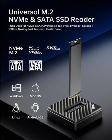 Tool-Free M.2 NVMe SATA SSD Reader Adapter with Storage Box 10Gbps | M2 to USB A C Dock for External PCIE NGFF Drives, Supporting 2230-22110 SSD Data Storage Transfer Recovery, for Laptop, PC in Saudi Arabia