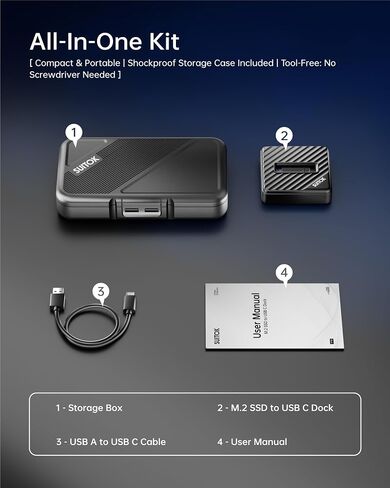 Tool-Free M.2 NVMe SATA SSD Reader Adapter with Storage Box 10Gbps | M2 to USB A C Dock for External PCIE NGFF Drives, Supporting 2230-22110 SSD Data Storage Transfer Recovery, for Laptop, PC in Saudi Arabia