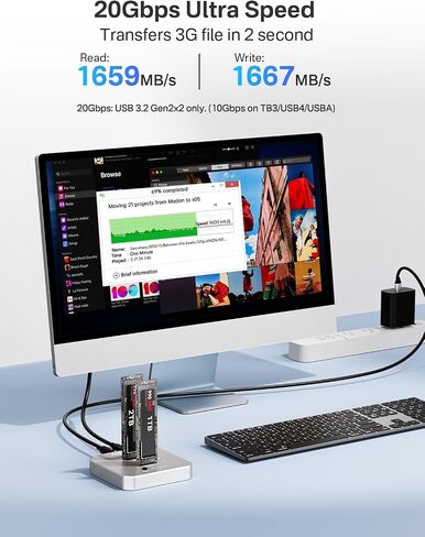 ACASIS 20Gbps M.2 NVMe SSD Cloner & Docking Station, Dual-Bay Duplicator | Offline Cloning • Aluminum Heat Dissipation • Tool-Free Installation • PCIe NVMe M-Key Support • USB Adapter Design in Saudi Arabia