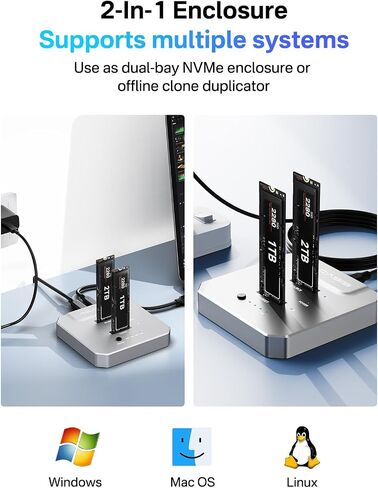 ACASIS 20Gbps M.2 NVMe SSD Cloner & Docking Station, Dual-Bay Duplicator | Offline Cloning • Aluminum Heat Dissipation • Tool-Free Installation • PCIe NVMe M-Key Support • USB Adapter Design in Saudi Arabia