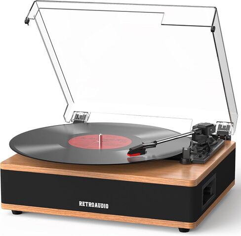 Vinyl Record Player Bluetooth Turntable with Built in Stereo Speakers Belt Drive 3 Speeds Vintage Turntables for Vinyl Records Support RCA Output, Aux in, Auto Stop, Light Walnut in Saudi Arabia