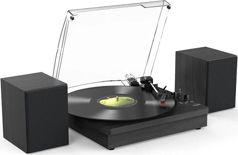 Retrolife® Record Player with 2 External Speakers, Vinyl Turntable, Black | 3-Speed Belt-Drive Turntable for 33/45/78 RPM Vinyl, Bluetooth Wireless Playback, Auto Stop, AUX Headphone Input and RCA Out in Saudi Arabia