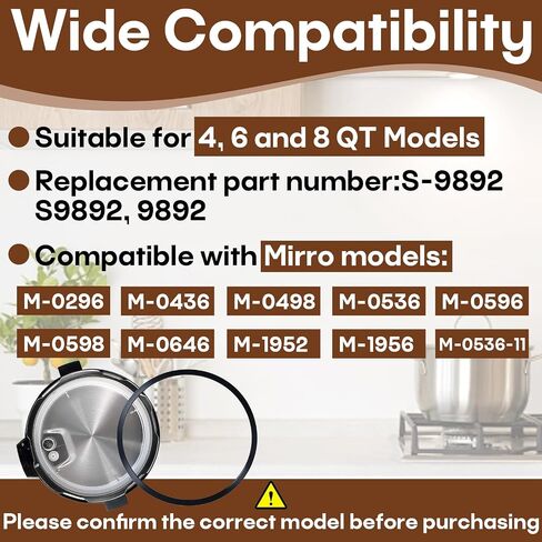 Pressure Cooker Gasket Compatible with Mirro S-9892 Fit 4/6/8 QT | Compatible with Models: M-0296, M-0436, M-0498, M-0536, M-0596, M-0598, M-0646, M-1952, M-1956, Flexible Silicone Rubber in Saudi Arabia