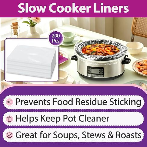 200 Pcs Slow Cooker Liners Compatible with Crock-Pot 7QT, BPA Free | Disposable Pot Liners, Large Size 13"x 21", Durable, Leakproof, Hassle-free Cleanup, Fits Oval & Round Pots in Kuwait