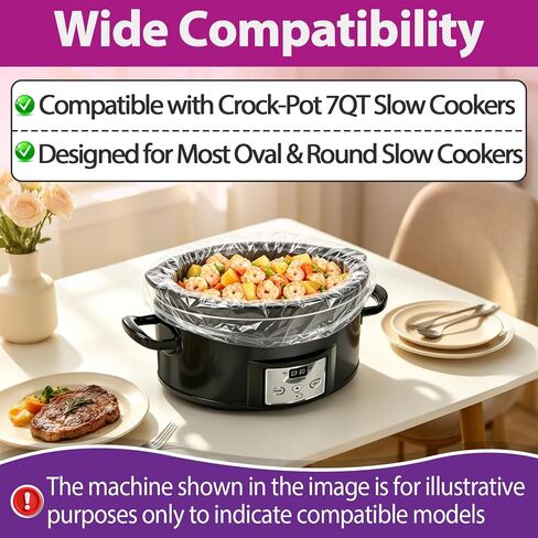 200 Pcs Slow Cooker Liners Compatible with Crock-Pot 7QT, BPA Free | Disposable Pot Liners, Large Size 13"x 21", Durable, Leakproof, Hassle-free Cleanup, Fits Oval & Round Pots in Kuwait