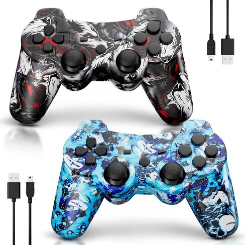 Boowen Wireless Controller for PS3, Controller for Sony PlayStation 3, 6-Axis High-Performance Motion Sense Dual Vibration Upgraded Gaming Controller, Compatible with PlayStation 3(Cyberpunk+Wolf) in Saudi Arabia