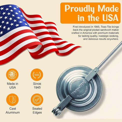 Handheld Sandwich Maker, Classic Sandwich Grill & Panini Press, Cast Aluminum Pie Iron, Retro 1945 Stovetop & Campfire Toaster for Hot Sandwiches, Pies, Paninis, RV & Camping in Kuwait