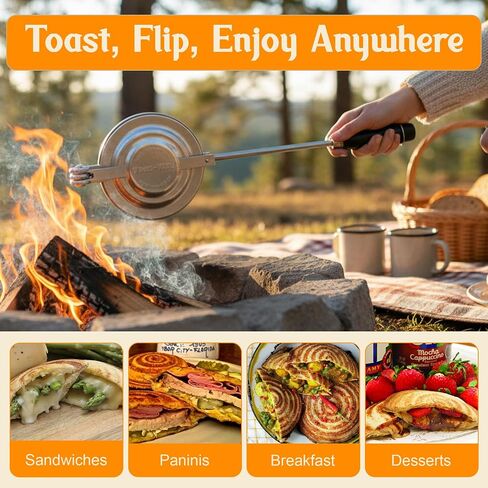 Handheld Sandwich Maker, Classic Sandwich Grill & Panini Press, Cast Aluminum Pie Iron, Retro 1945 Stovetop & Campfire Toaster for Hot Sandwiches, Pies, Paninis, RV & Camping in Kuwait