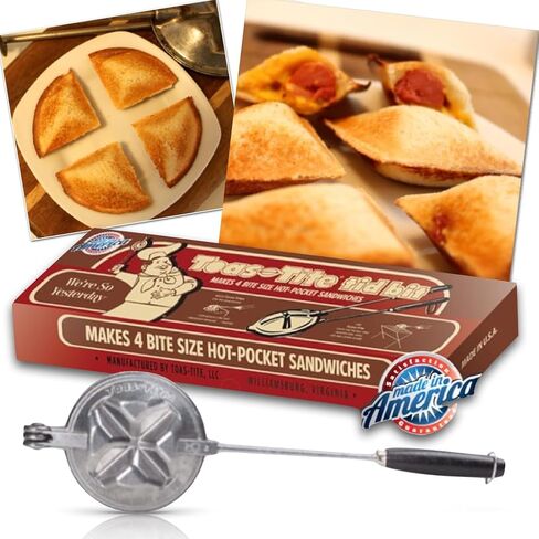 Handheld Sandwich Maker, Classic Sandwich Grill & Panini Press, Cast Aluminum Pie Iron, Retro 1945 Stovetop & Campfire Toaster for Hot Sandwiches, Pies, Paninis, RV & Camping in Kuwait