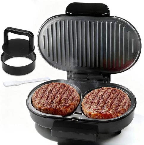 FineMade Double Mini Grill Maker, Breakfast Sandwich Maker, Burger Press Patty Maker, Panini Press Grill, Small Electric Grill, Ideal for Making Breakfast, Lunch and Snacks in Saudi Arabia