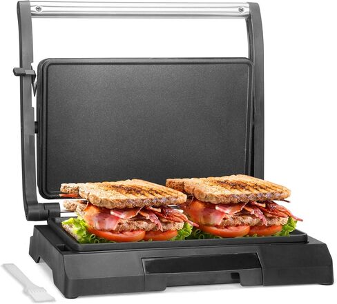 Baker's Friend 2 Slices of Mini Panini Press Electric Grill, Panini Grill Press Sandwich Maker Press, Sandwichera Electrical for Pancakes & Eggs, Oil Tray, Non Stick Surfaces, Stainless Steel in Kuwait