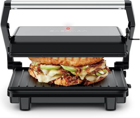 Chefman Panini Press, Indoor Grill and Gourmet Sandwich Maker, Nonstick Plates Open 180 Degrees, Floating Hinge for Thick Bread and Rolls, Stainless-Steel Finish with LED Indicators, 2 Slice - Black in Saudi Arabia