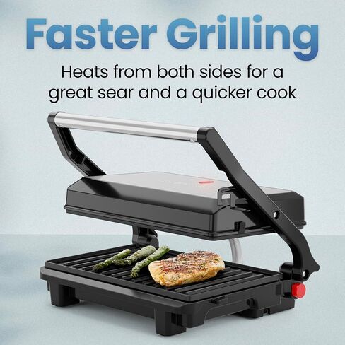 Chefman Panini Press, Indoor Grill and Gourmet Sandwich Maker, Nonstick Plates Open 180 Degrees, Floating Hinge for Thick Bread and Rolls, Stainless-Steel Finish with LED Indicators, 2 Slice - Black in Saudi Arabia
