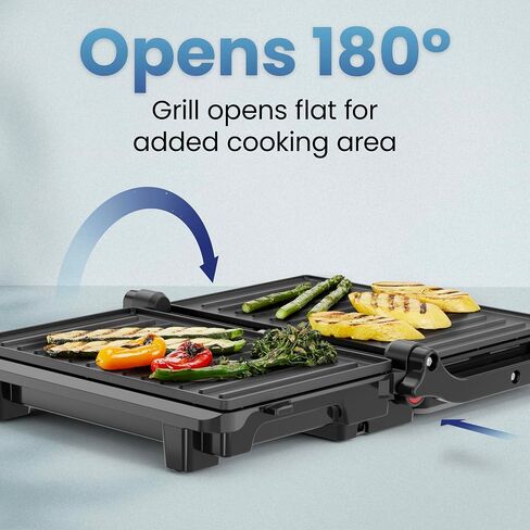 Chefman Panini Press, Indoor Grill and Gourmet Sandwich Maker, Nonstick Plates Open 180 Degrees, Floating Hinge for Thick Bread and Rolls, Stainless-Steel Finish with LED Indicators, 2 Slice - Black in Saudi Arabia