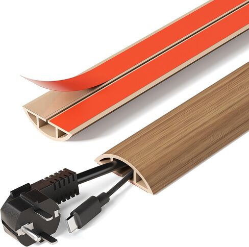DELAMU Floor Cord Cover Self Adhesive Cord Hider, 5FT Cord Covers for Wires on Floor, Easy Cut Cord Protector Floor, Suitable for Home & Office, Brownwood in Saudi Arabia