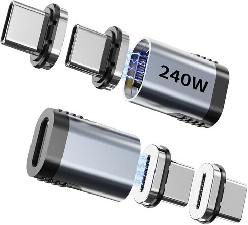 240W USB-C Straight Magnetic Extender 2-Pack 4Tips USB4 40G Mac/PC | USB4 40Gbps 8K 60Hz, Thunderbolt 3/4, secure magnetic hold, protects USB-C port, 4 connector tips included in Saudi Arabia