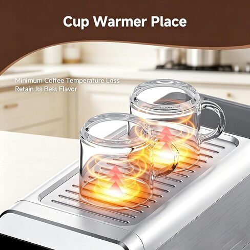 AMZCHEF 20 Bar Compact Home Espresso Coffee Machine, Matte Silver | LED Touch Screen, Auto Milk Frother, Stainless Steel Body, Makes Latte & Cappuccino, Ideal for Coffee Beginners in Saudi Arabia