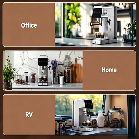 AMZCHEF 20 Bar Compact Home Espresso Coffee Machine, Matte Silver | LED Touch Screen, Auto Milk Frother, Stainless Steel Body, Makes Latte & Cappuccino, Ideal for Coffee Beginners in Saudi Arabia