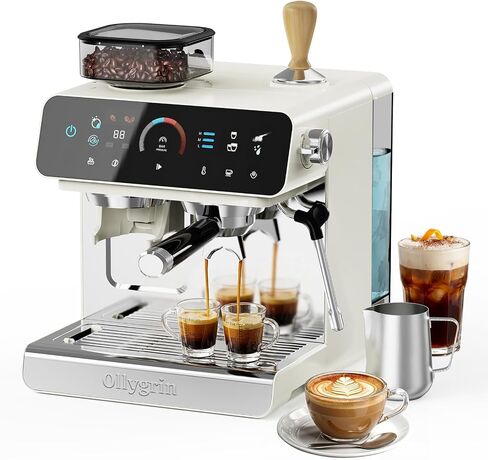 Ollygrin Semi-Automatic Espresso Machine with Grinder, 2-in-1 Coffee Machine with Milk Frother, 20 Bar Pressure Coffee Maker, Removable Water Tank & Bean Hopper, Expresso Machine for Home Barista in Saudi Arabia