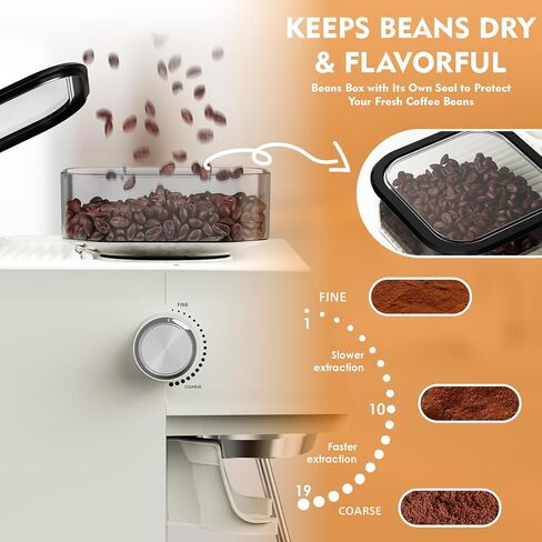 Ollygrin Semi-Automatic Espresso Machine with Grinder, 2-in-1 Coffee Machine with Milk Frother, 20 Bar Pressure Coffee Maker, Removable Water Tank & Bean Hopper, Expresso Machine for Home Barista in Saudi Arabia