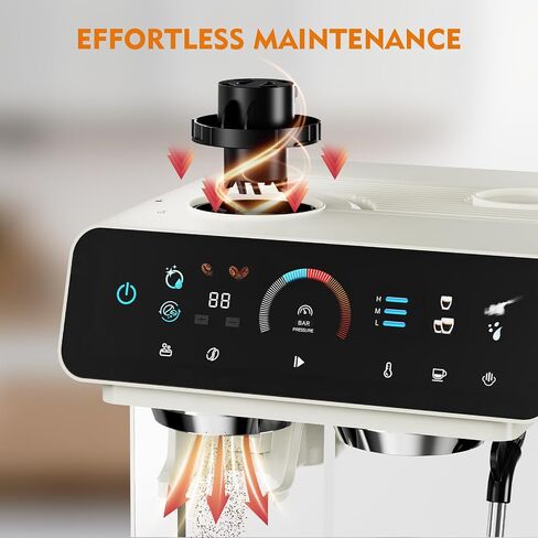 Ollygrin Semi-Automatic Espresso Machine with Grinder, 2-in-1 Coffee Machine with Milk Frother, 20 Bar Pressure Coffee Maker, Removable Water Tank & Bean Hopper, Expresso Machine for Home Barista in Saudi Arabia