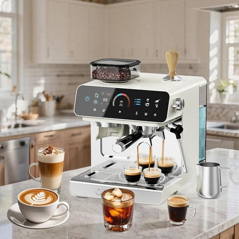 Ollygrin Semi-Automatic Espresso Machine with Grinder, 2-in-1 Coffee Machine with Milk Frother, 20 Bar Pressure Coffee Maker, Removable Water Tank & Bean Hopper, Expresso Machine for Home Barista in Saudi Arabia