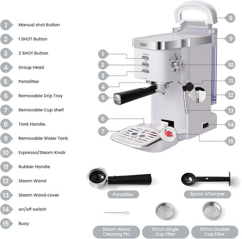 Gevi 20 Bar Compact Espresso Machine with Milk Frother for Latte&Cappuccino | Budget under$150; Removable Water Tank; Produce Good Crema; Include Necessary Accessories; Can Make Americanos; Easy to Clean in Saudi Arabia