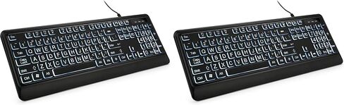 KOPJIPPOM Large Print Backlit Keyboard, USB Wired Computer Keyboard, Full Size Keyboard with White Illuminated LED Compatible for Windows Desktop, Laptop, PC, Gaming, Black in Saudi Arabia