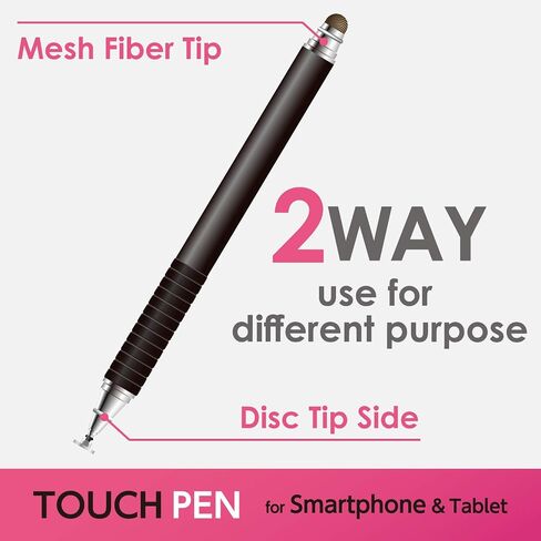 ELECOM-Japan Brand- 2WAY Stylus Pen Touch Pen with Reaplacable Tip/Disk Tip & Mesh Fiber Tip/Presision Black PWTP2WY01BK in Kuwait