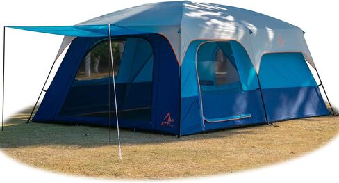 KTT Extra Large Tent 10-12-14 Person(Style-B),Family Cabin Tents,2 Rooms,3 Doors and 3 Windows with Mesh,Straight Wall,Waterproof,Double Layer,Big Tent for Outdoor,Picnic,Camping,Family Gathering in Kuwait