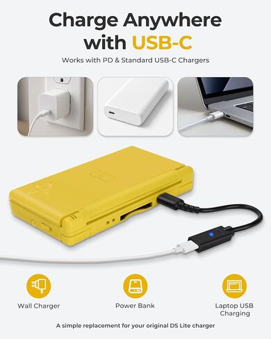 DS Lite Charger and Case Bundle, USB C to DS Lite Charging Adapter, Clear Crystal Case, 2 Sets of Screen Protectors, 4 Stylus Pens for Nintendo DS Lite NDSL in Kuwait