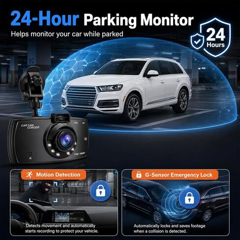 2.4-inch 1080p High-Definition Dash cam for Cars with Super Night Vision, 24-Hour Video Recording, 120° Large Wide-Angle, G-Sensor Parking Monitoring Loop Video Motion Detection in Saudi Arabia