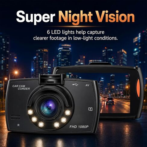2.4-inch 1080p High-Definition Dash cam for Cars with Super Night Vision, 24-Hour Video Recording, 120° Large Wide-Angle, G-Sensor Parking Monitoring Loop Video Motion Detection in Saudi Arabia