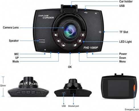 2.4-inch 1080p High-Definition Dash cam for Cars with Super Night Vision, 24-Hour Video Recording, 120° Large Wide-Angle, G-Sensor Parking Monitoring Loop Video Motion Detection in Saudi Arabia