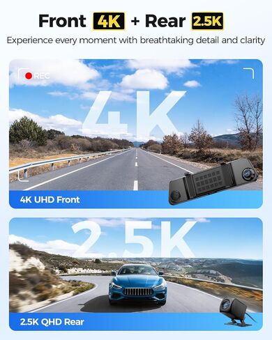AZDOME PG17 Max 4K+2.5K Mirror Dash Cam Front and Rear, ADAS BSD LCA, 64GB | 12" Rear View Mirror Camera, App AR Effects, 24H Parking Monitor, Loop Recording, Voice Control, 5.8GHz WiFi, GPS, SD Card in Saudi Arabia