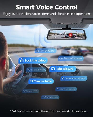 AZDOME PG17 Max 4K+2.5K Mirror Dash Cam Front and Rear, ADAS BSD LCA, 64GB | 12" Rear View Mirror Camera, App AR Effects, 24H Parking Monitor, Loop Recording, Voice Control, 5.8GHz WiFi, GPS, SD Card in Saudi Arabia
