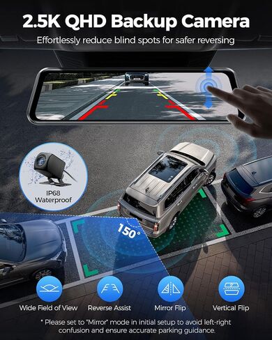 AZDOME PG17 Max 4K+2.5K Mirror Dash Cam Front and Rear, ADAS BSD LCA, 64GB | 12" Rear View Mirror Camera, App AR Effects, 24H Parking Monitor, Loop Recording, Voice Control, 5.8GHz WiFi, GPS, SD Card in Saudi Arabia