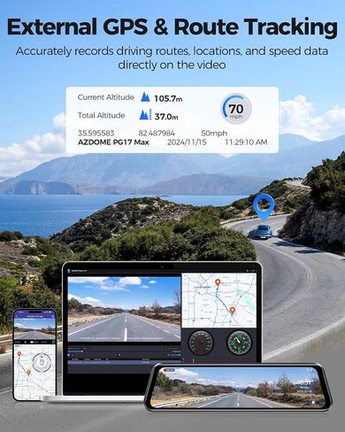 AZDOME PG17 Max 4K+2.5K Mirror Dash Cam Front and Rear, ADAS BSD LCA, 64GB | 12" Rear View Mirror Camera, App AR Effects, 24H Parking Monitor, Loop Recording, Voice Control, 5.8GHz WiFi, GPS, SD Card in Saudi Arabia
