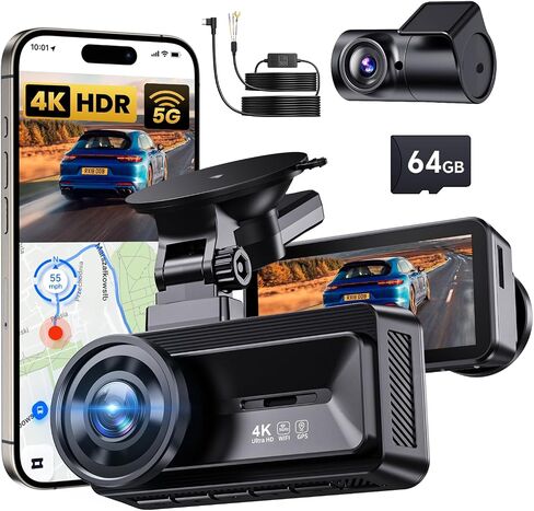 COOLCRAZY Dash Cam Front Rear - 4K STARVIS Sensor Dashcam,Free 64GB Card, Built-in 5G WiFi/GPS, Dual Dash Camera for Cars with 3" IPS Screen,HDR/WDR Night Vision, App Control, 24H Parking Mode in Saudi Arabia