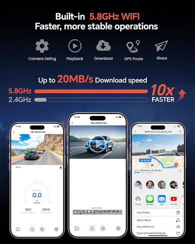 COOLCRAZY Dash Cam Front Rear - 4K STARVIS Sensor Dashcam,Free 64GB Card, Built-in 5G WiFi/GPS, Dual Dash Camera for Cars with 3" IPS Screen,HDR/WDR Night Vision, App Control, 24H Parking Mode in Saudi Arabia