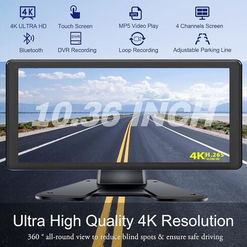 4K RV Backup Camera System 10.36" Quad Split Touch Screen Monitor with 4 1080P Rear Side View Camera, DVR Recording Bluetooth MP3 MP5 IP69 Waterproof Night Vision for RV Truck Trailer Tractor in Kuwait
