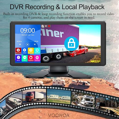 4K RV Backup Camera System 10.36" Quad Split Touch Screen Monitor with 4 1080P Rear Side View Camera, DVR Recording Bluetooth MP3 MP5 IP69 Waterproof Night Vision for RV Truck Trailer Tractor in Kuwait