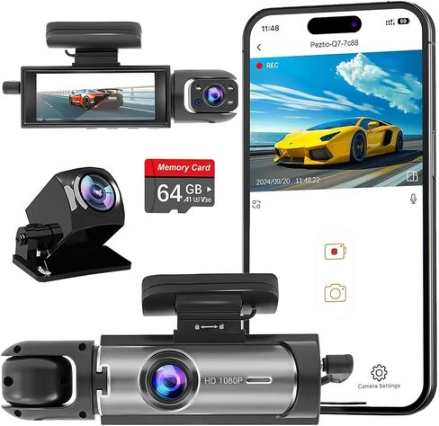 Dashcam Front and Inside,Car Camera Dash Cam for Cars,Driving Recorder with IR Night Vision,Loop Recording,Wide Angle Lens,3.16 Inch IPS Screen,Parking Mode (Dark) in Saudi Arabia