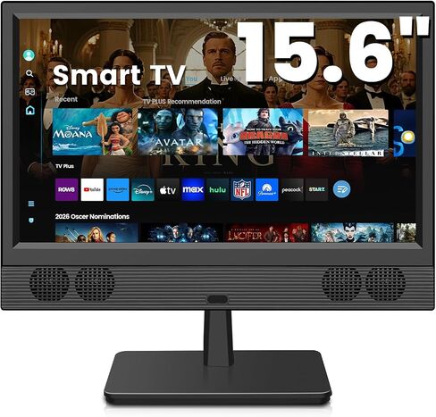 othoig 15.6 Inch Small Smart TV, FHD 1080p Compact Smart TV with Built-in Apps, WiFi & Bluetooth, ATSC Digital Tuner, HDMI/USB/AV Inputs, 110–220V AC Power TV for Kitchen, Bedroom, RV, Camper, Truck in Saudi Arabia