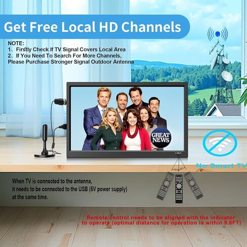 Feihe 15.6 inch Small Kitchen TV with ATSC Tuner/HDMI/USB/AV, Built-in TV Steel Stand and Remote Control for Bedroom,RV,Camping,Outdoor or Office in Saudi Arabia