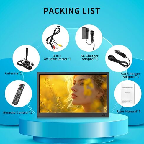 Feihe 15.6 inch Small Kitchen TV with ATSC Tuner/HDMI/USB/AV, Built-in TV Steel Stand and Remote Control for Bedroom,RV,Camping,Outdoor or Office in Saudi Arabia