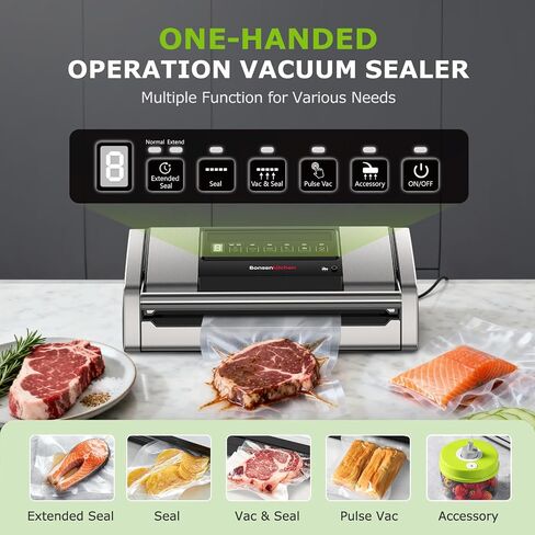 Bonsenkitchen Vacuum Sealer for Food, 5-in-1 Heavy Duty Performance | Built-in Cutter & Bag Storage for Sous Vide, Vacuum Sealer Machine Suitable for Dry & Moist Food Types, 1 Roll & 10 Bags in Saudi Arabia